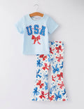 4th of July USA Bow Print Girl Set
