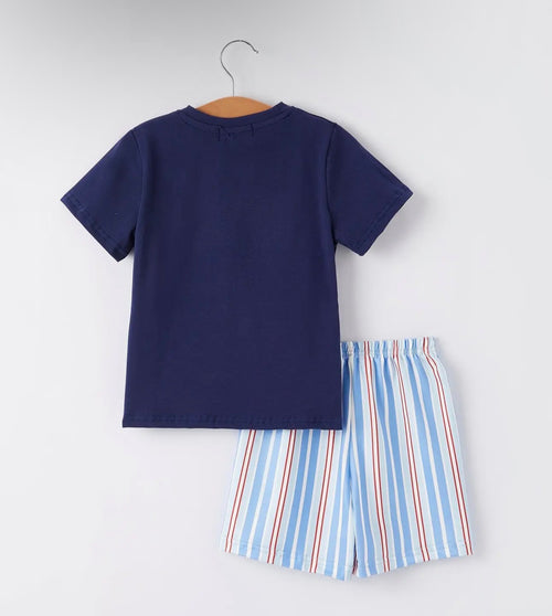 4TH Of July Flag Medal Ice Cream Smocked and Embroidered Boys Short Sleeved Shorts