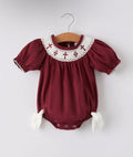 Dark Red Smocked Church Christ Bishop Christening Girls Romper