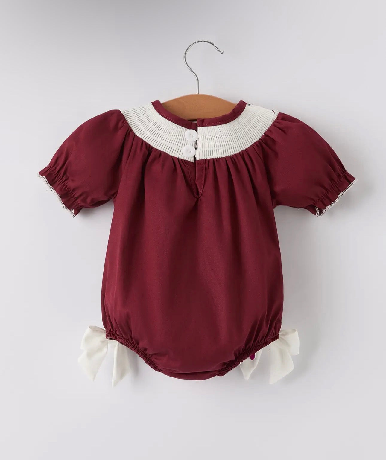 Dark Red Smocked Church Christ Bishop Christening Girls Romper