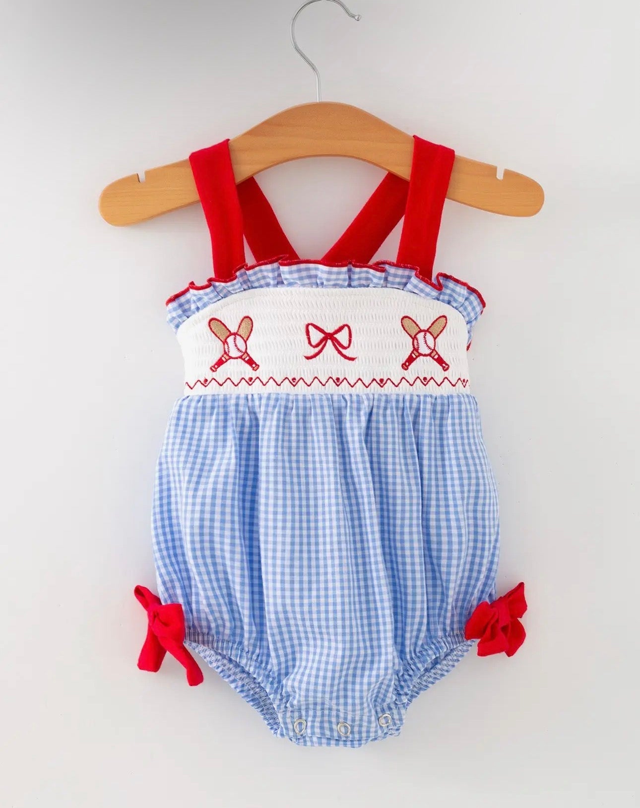 Baby Girls Baseball Smocked Romper