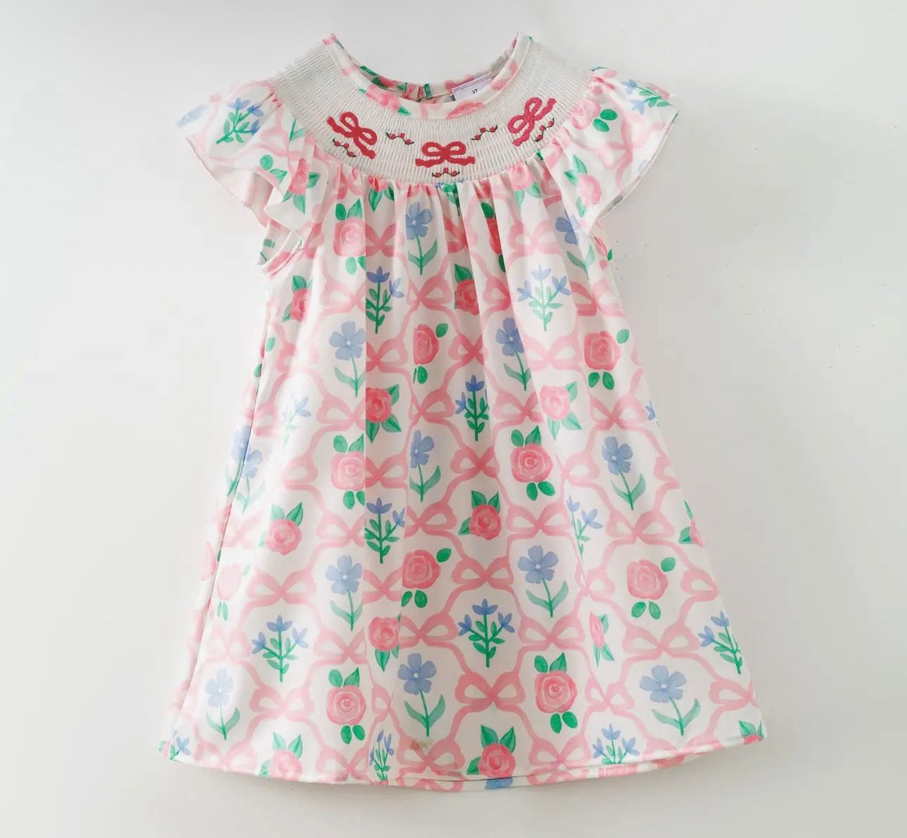 Trellis Bow Smocked Girls Dress