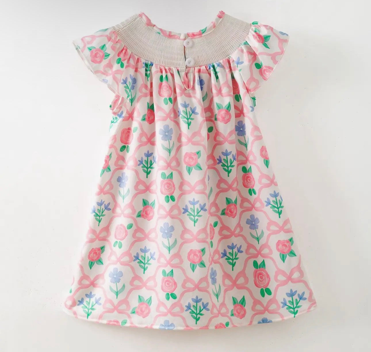 Trellis Bow Smocked Girls Dress