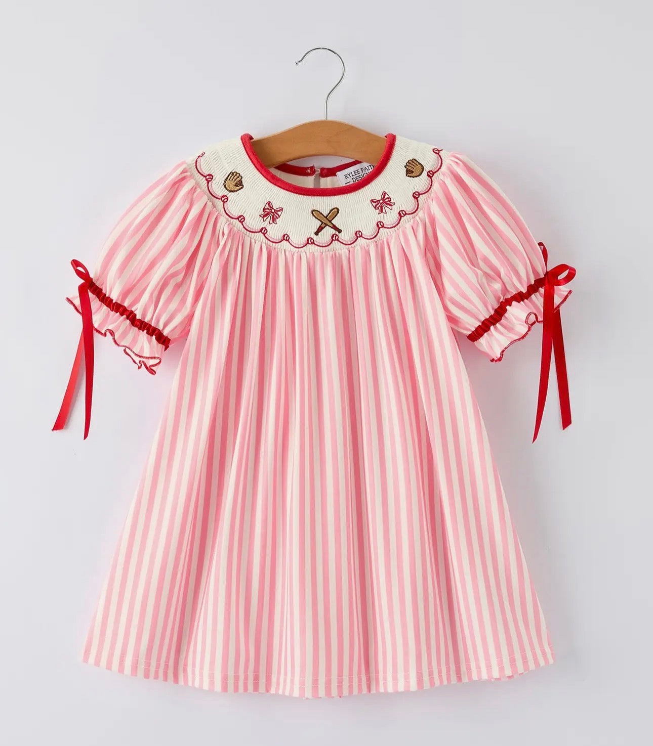 Girls Summer Baseball Embroidered Dress- Pink Casual Outfit