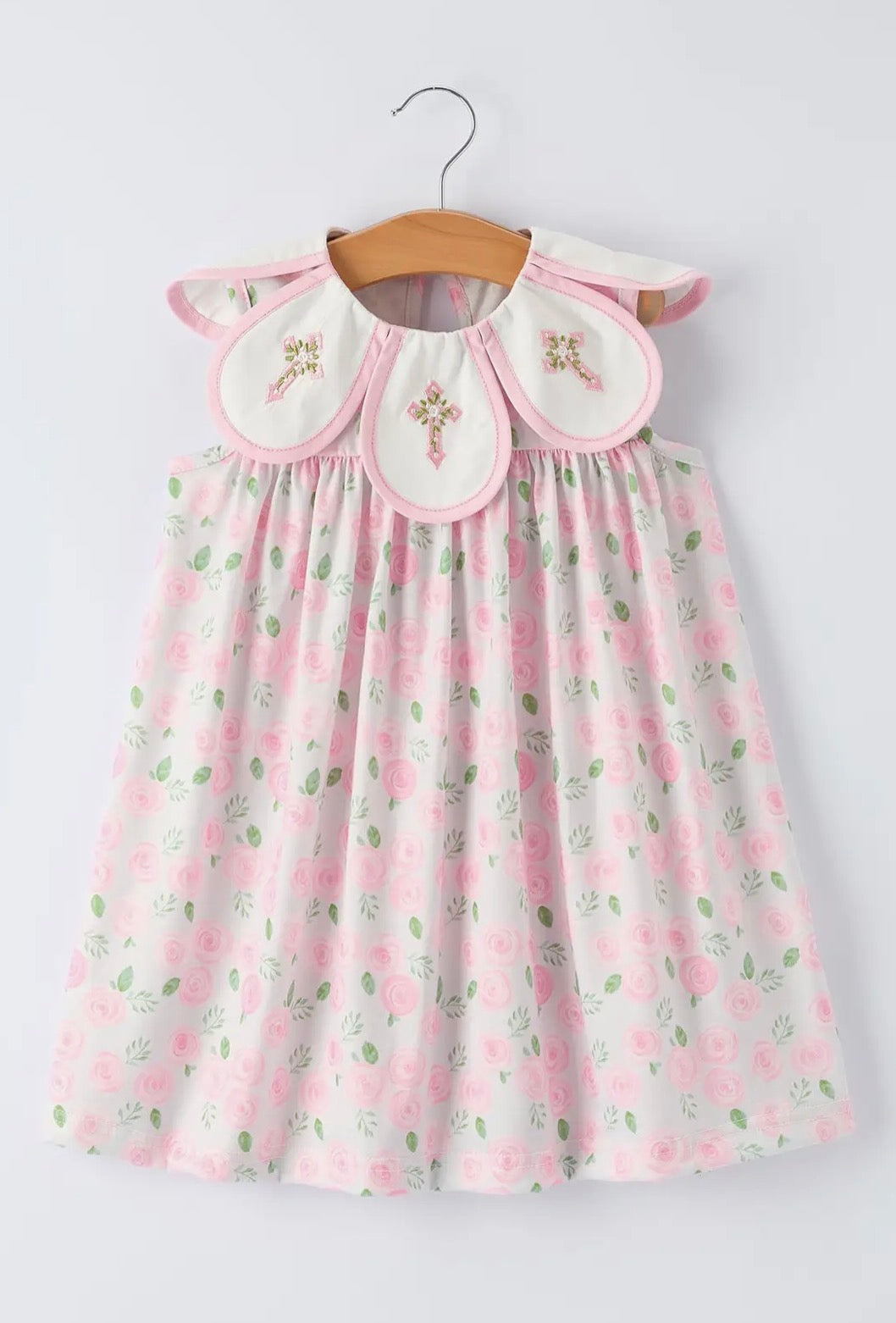 Floral Smocked Peter Pan Scalloped Collar Dress