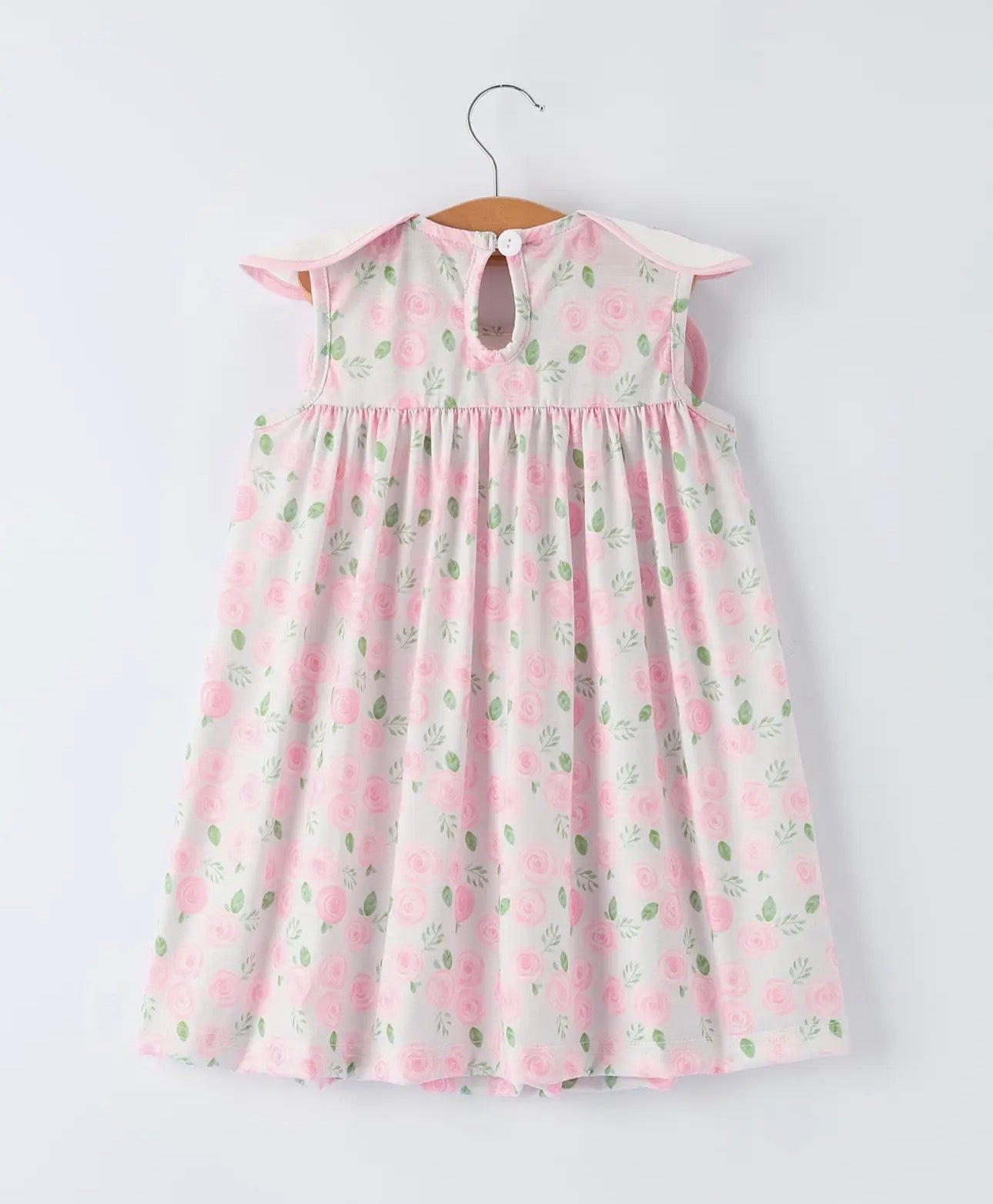Floral Smocked Peter Pan Scalloped Collar Dress