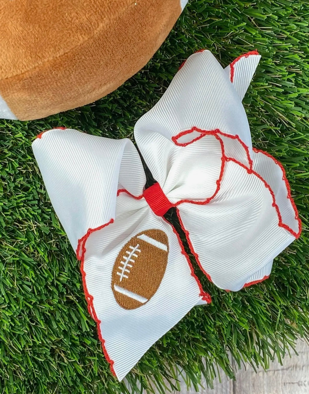 Football Embroidered Moonstitch Hair Bow