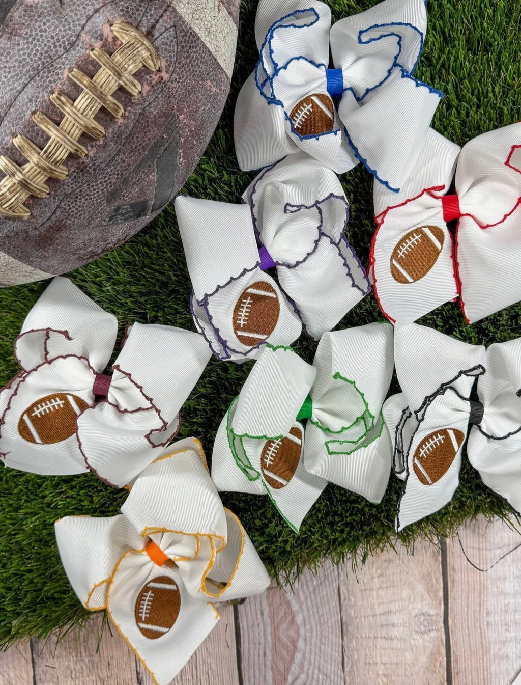 Football Embroidered Moonstitch Hair Bow