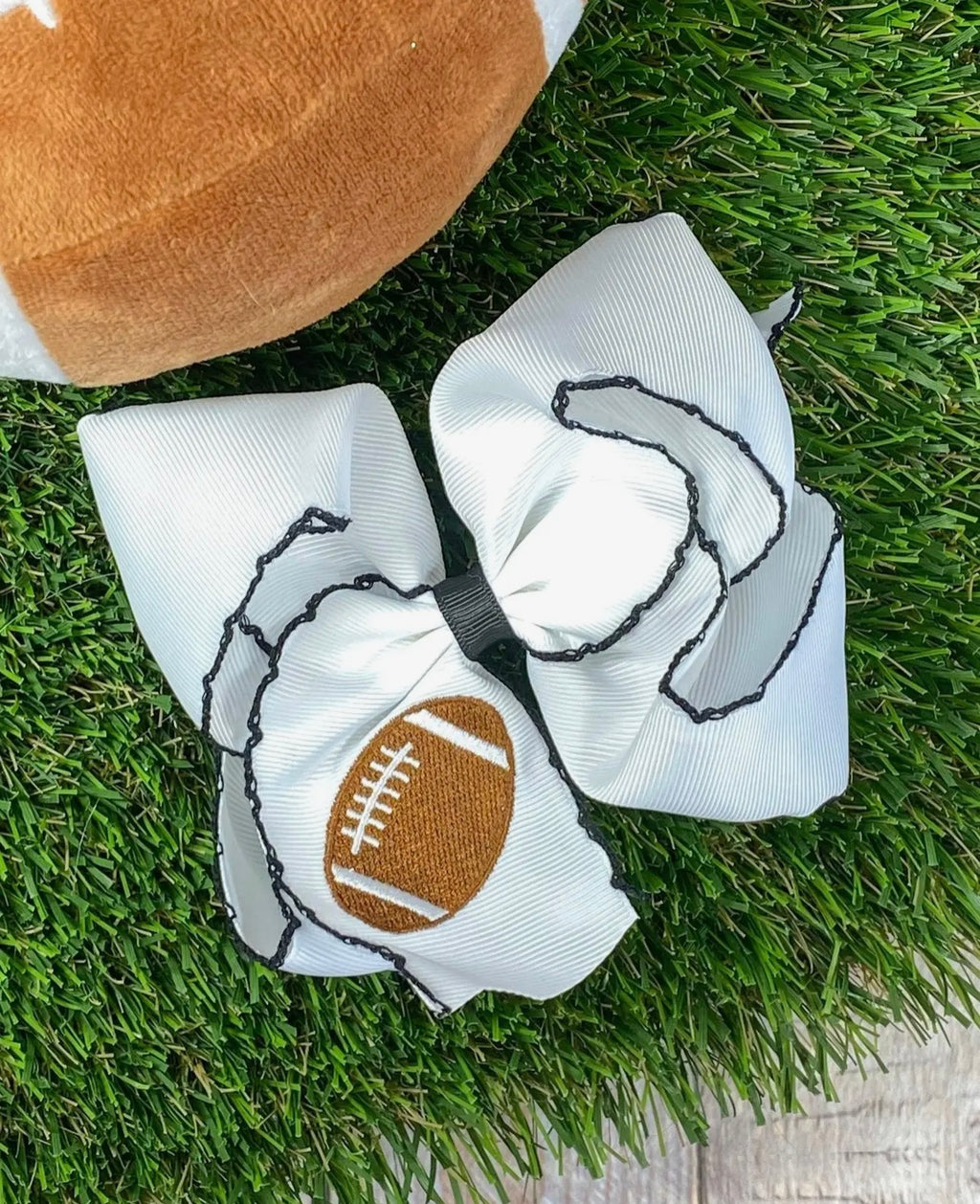 Football Embroidered Moonstitch Hair Bow