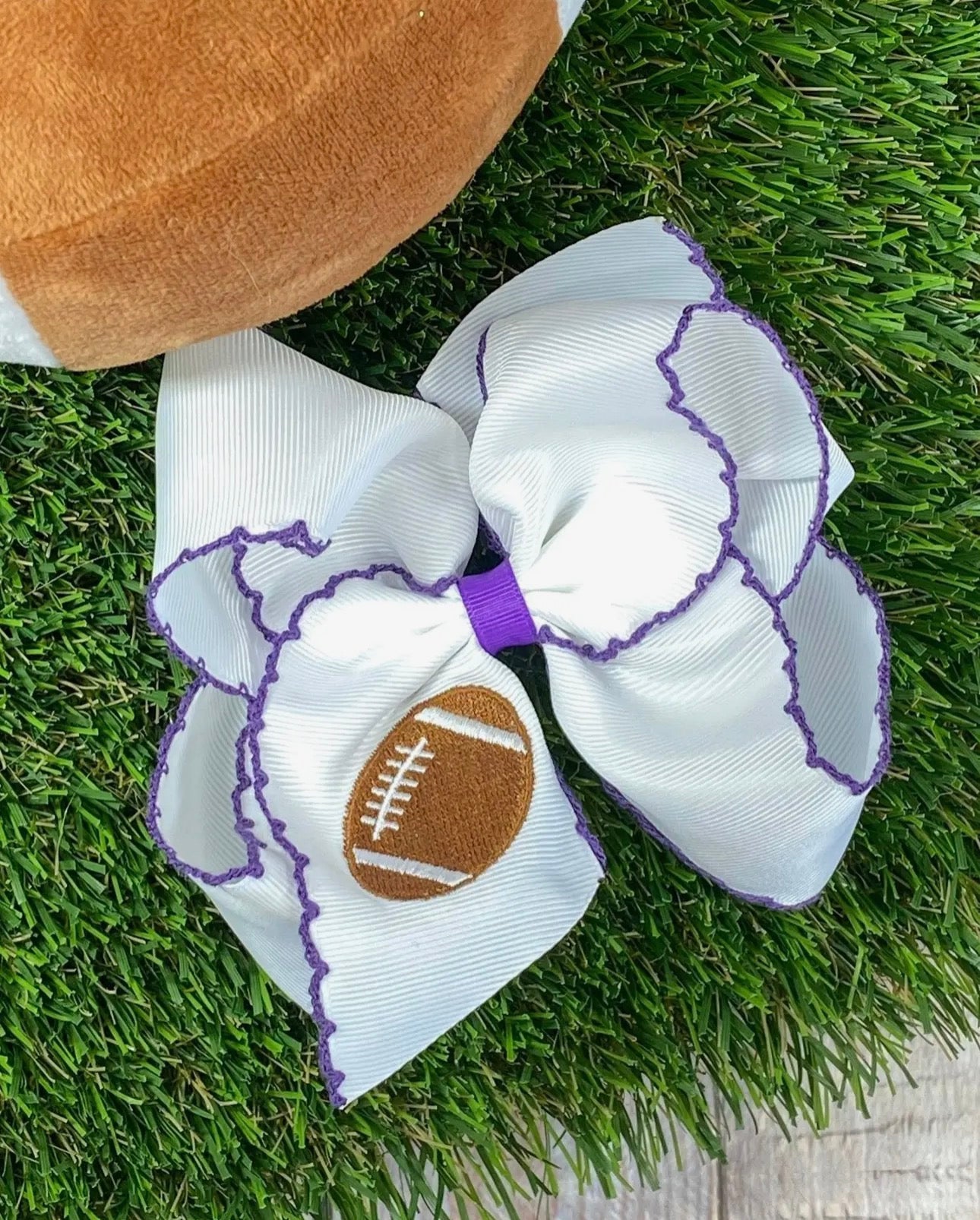 Football Embroidered Moonstitch Hair Bow