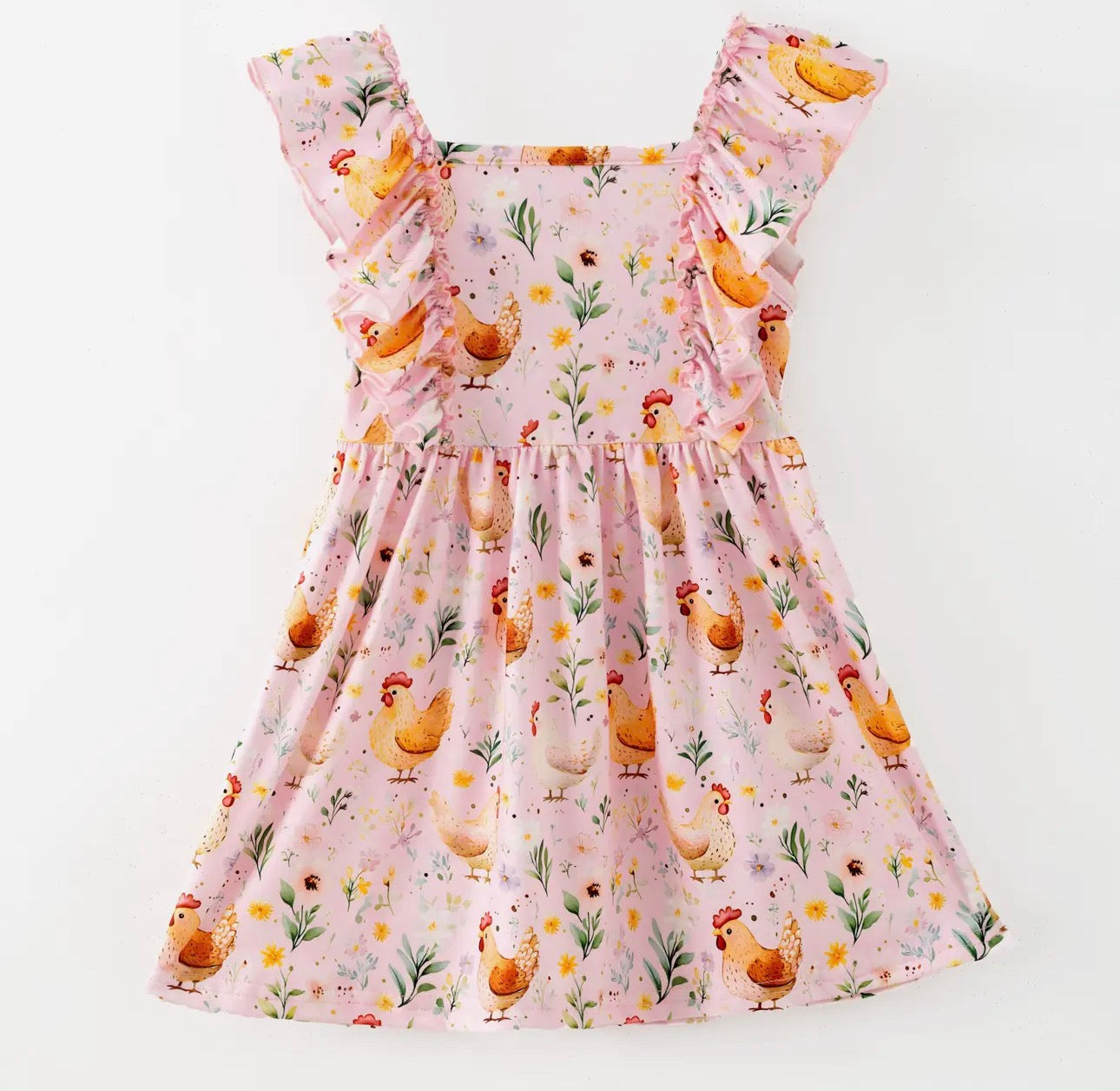 Girls Pink Hen Ruffle Dress