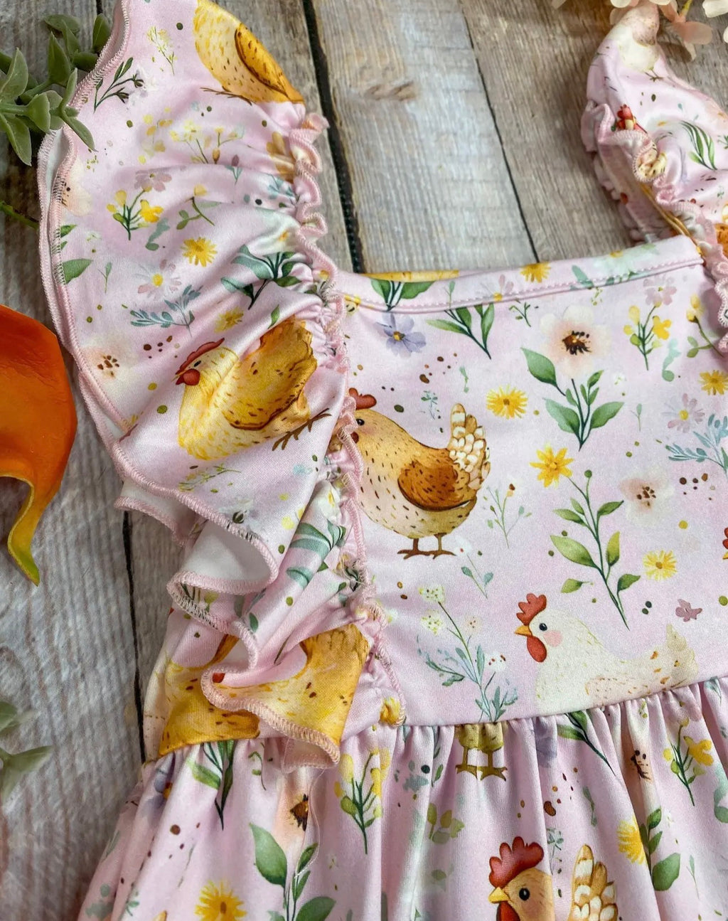 Girls Pink Hen Ruffle Dress