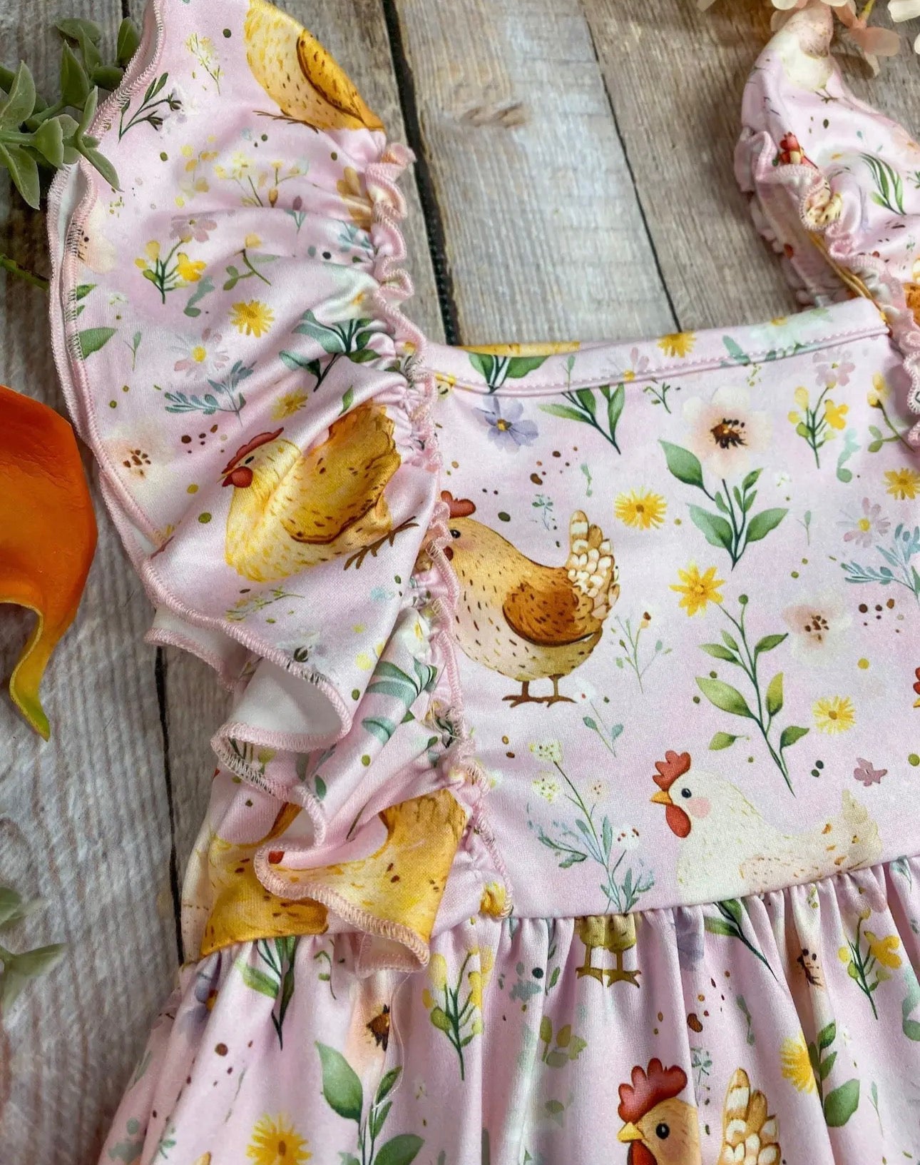 Girls Pink Hen Ruffle Dress