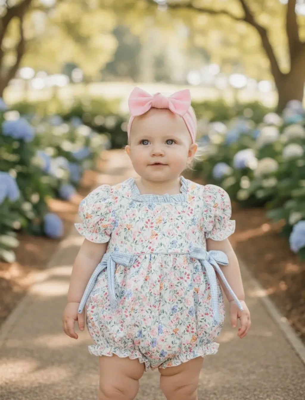 Blue and Coral Floral Baby Romper