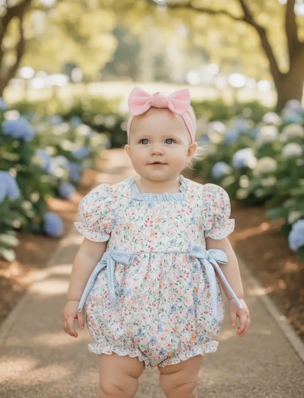 Blue and Coral Floral Baby Romper