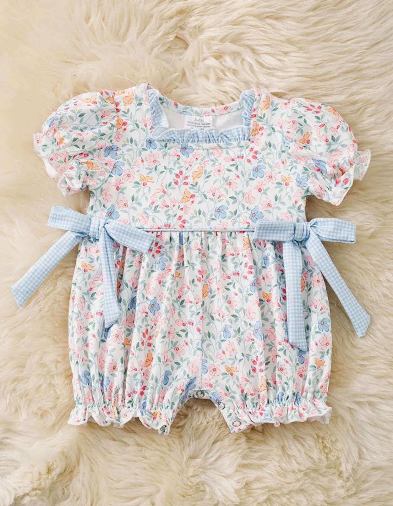 Blue and Coral Floral Baby Romper
