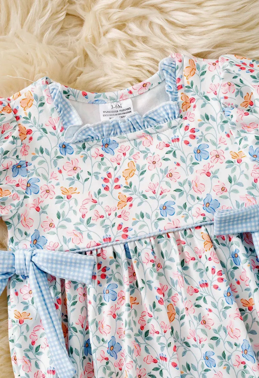 Blue and Coral Floral Baby Romper