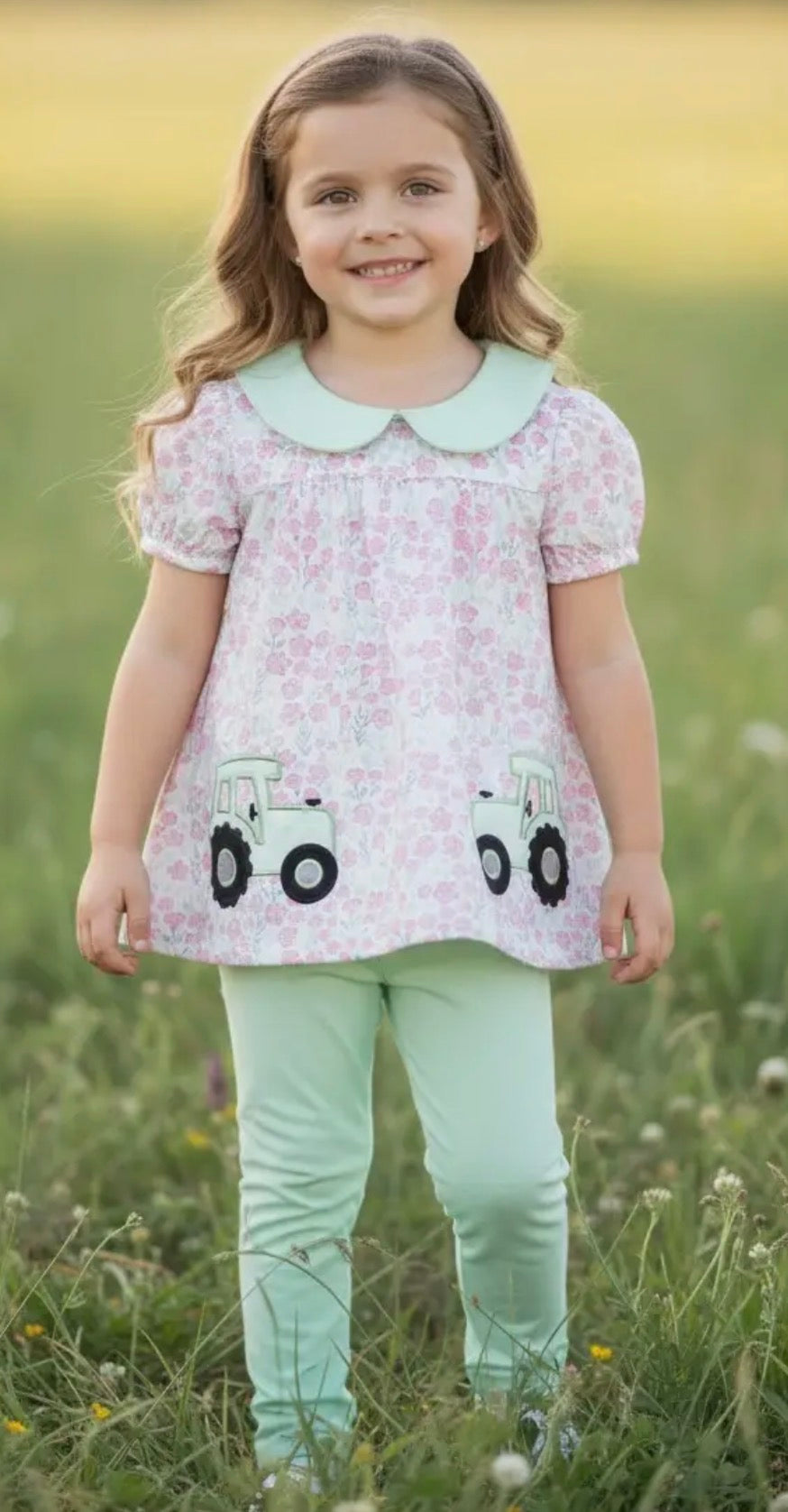 Tractor Applique Tunic w/ Dusty Green Leggings