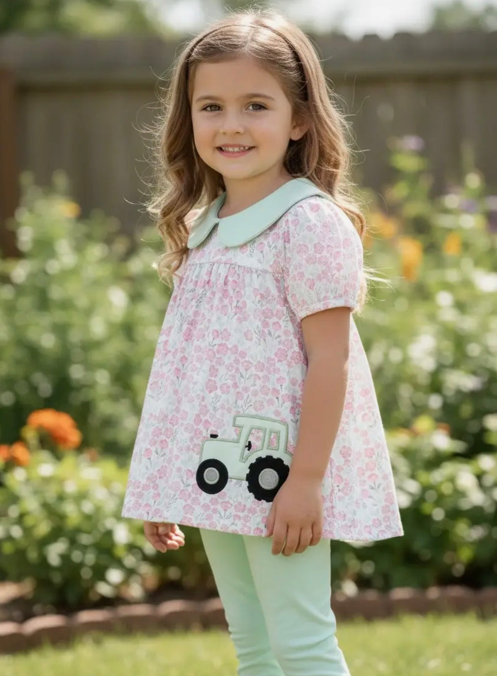 Tractor Applique Tunic w/ Dusty Green Leggings
