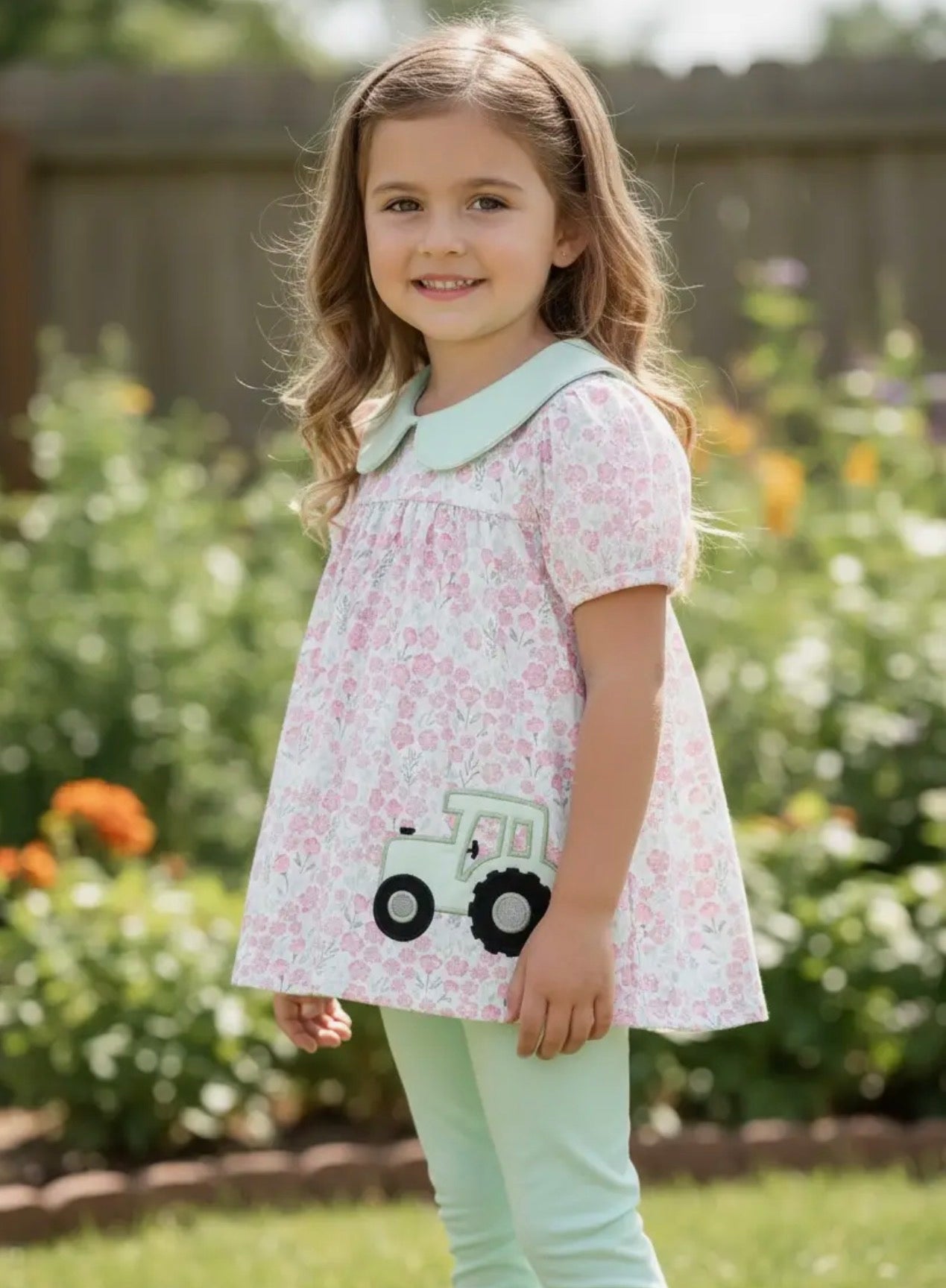 Tractor Applique Tunic w/ Dusty Green Leggings
