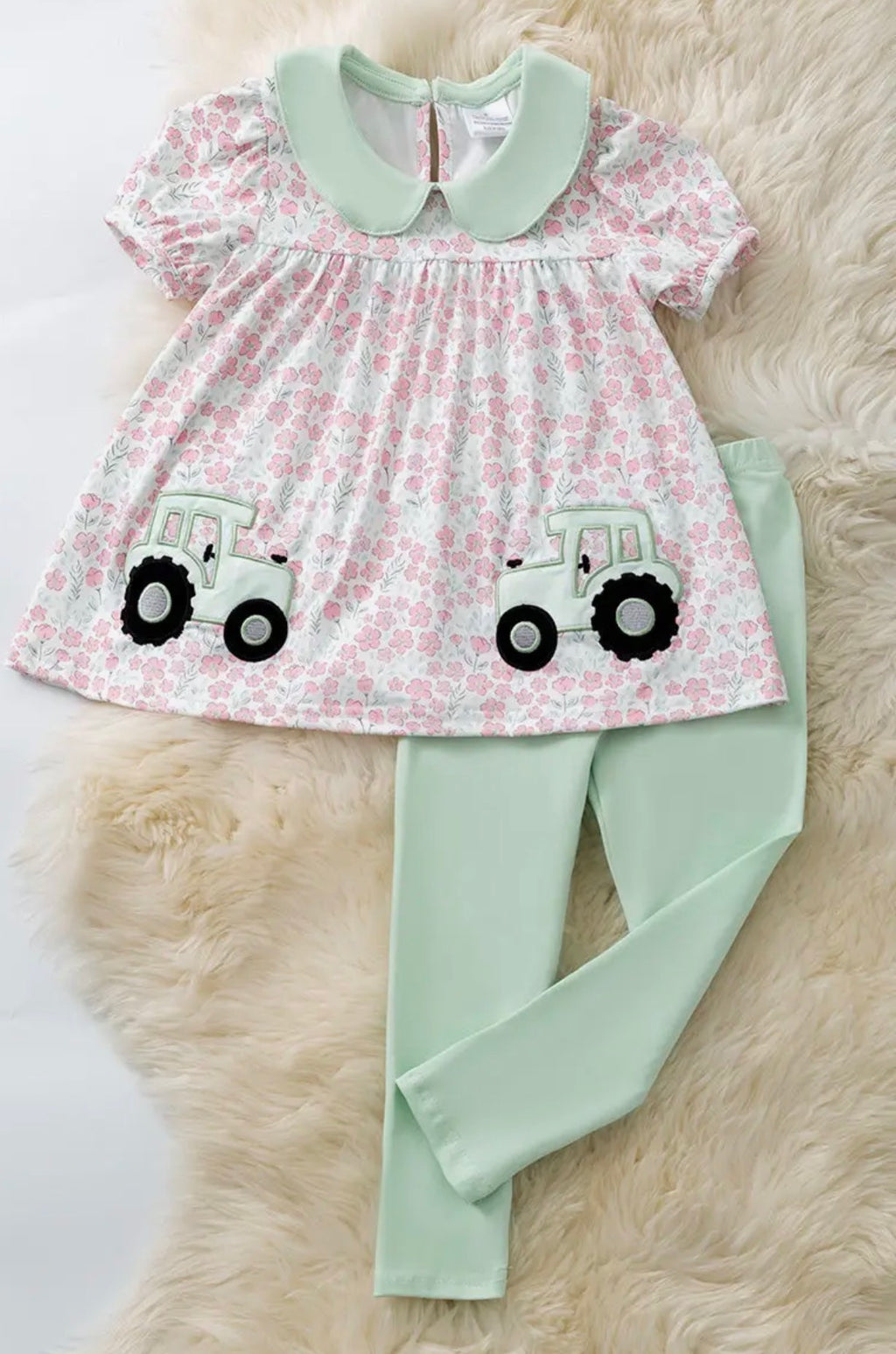 Tractor Applique Tunic w/ Dusty Green Leggings